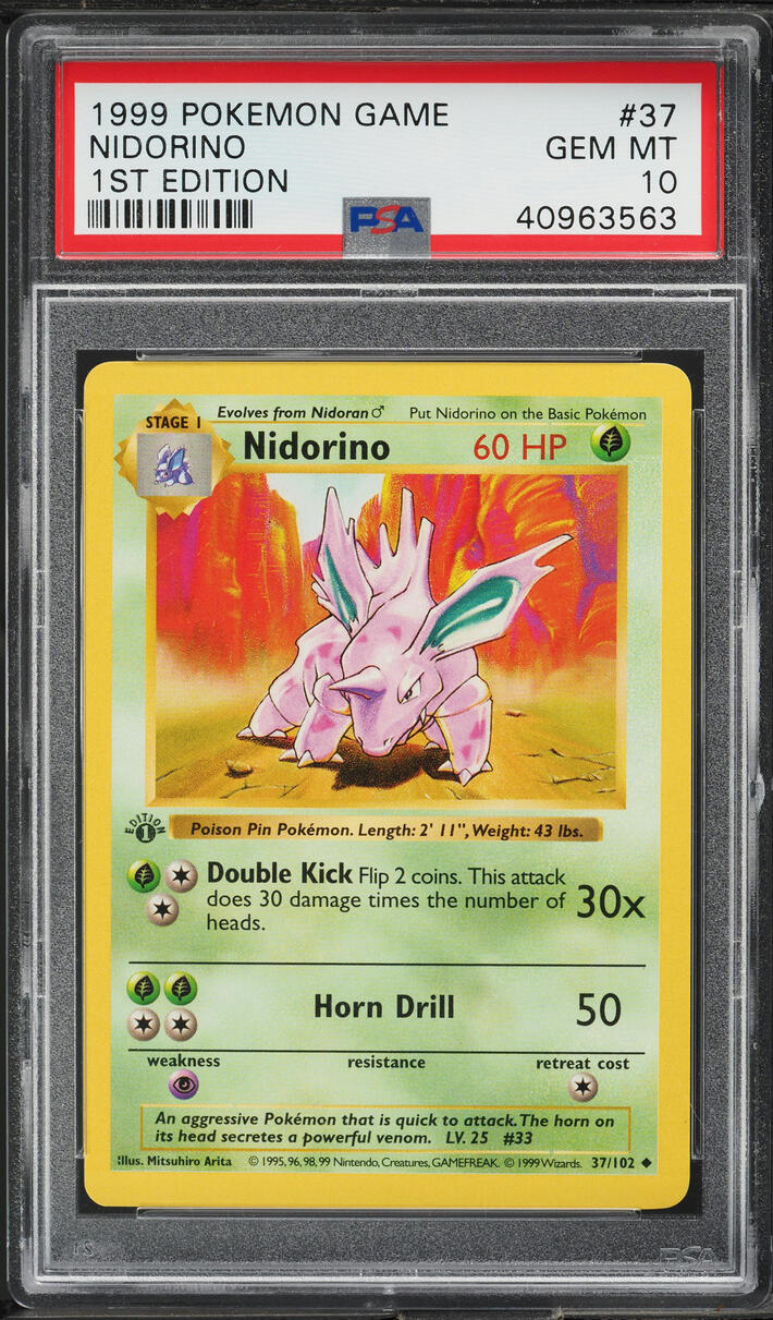 1999 Pokemon Base Set Shadowless 1st Edition Nidorino #37 PSA 10 GEM MINT