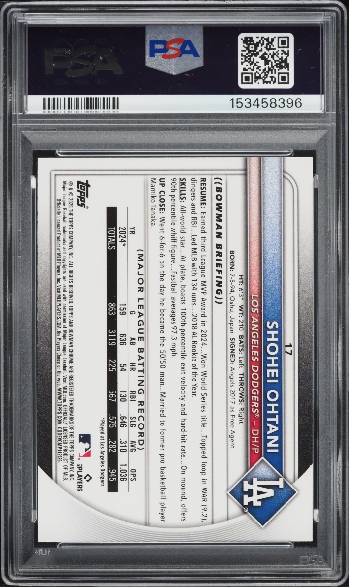 2025 Bowman Chrome Blue Refractor Shohei Ohtani /150 #17 PSA 9 MINT