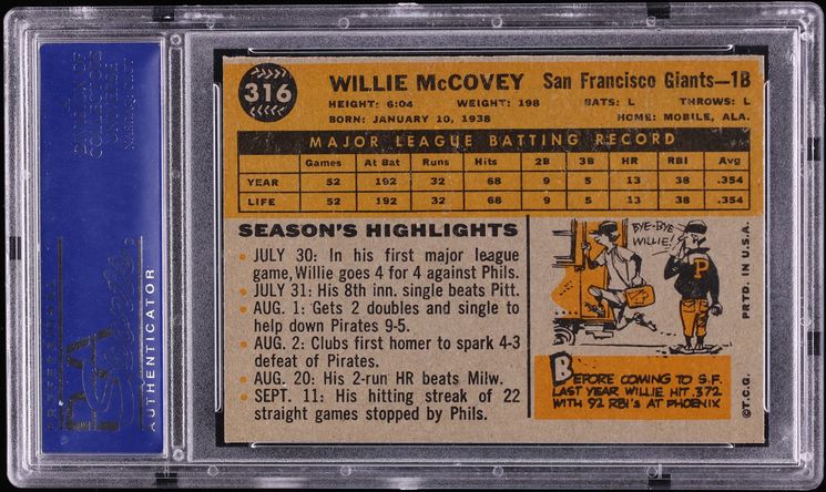 1960 Topps Willie McCovey ROOKIE #316 PSA 7 NRMT
