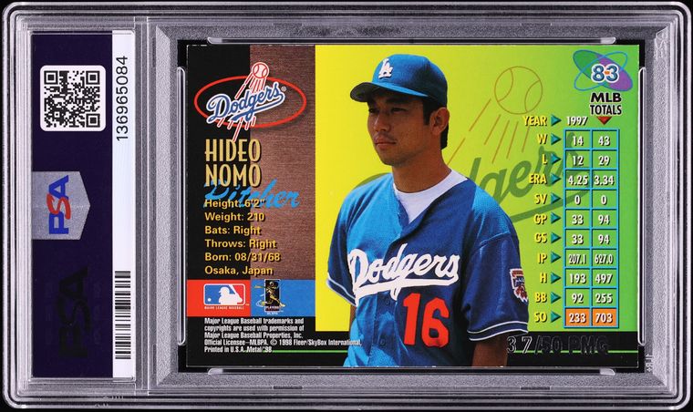 1998 Metal Universe Precious Metal Gems PMG Hideo Nomo /50 #83 PSA 7 NRMT