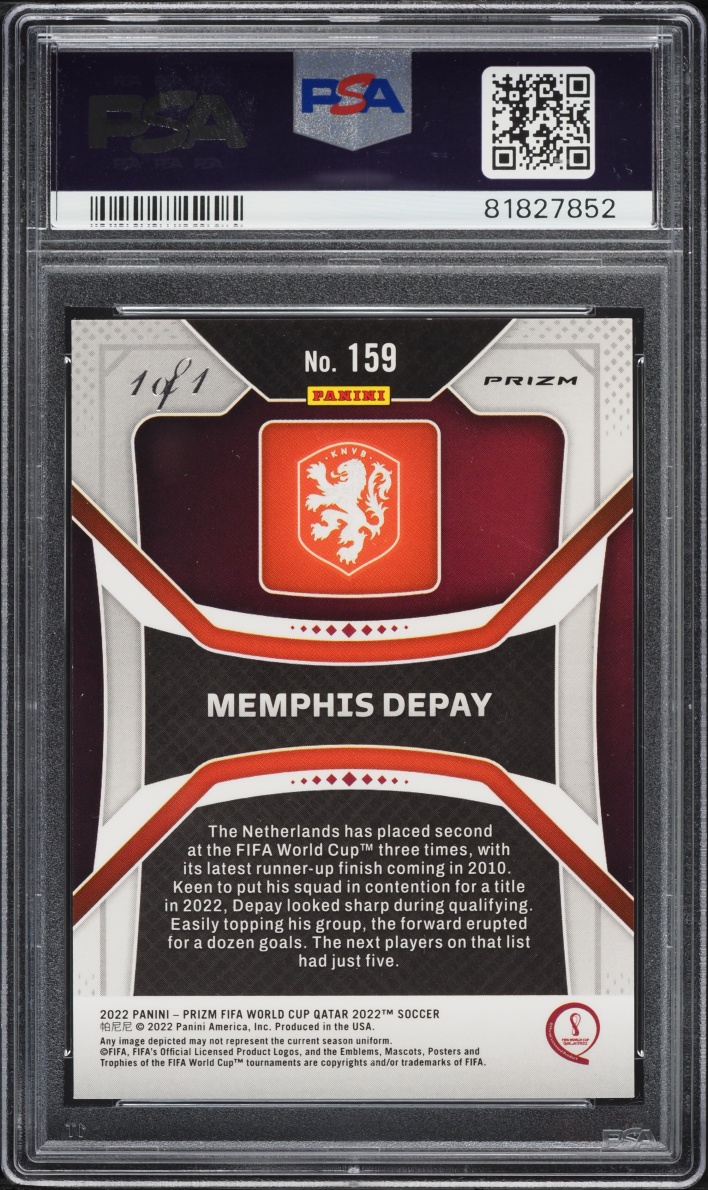 2022 Panini Prizm World Cup Qatar Black Memphis Depay 1/1 #159 PSA 8 NM-MT