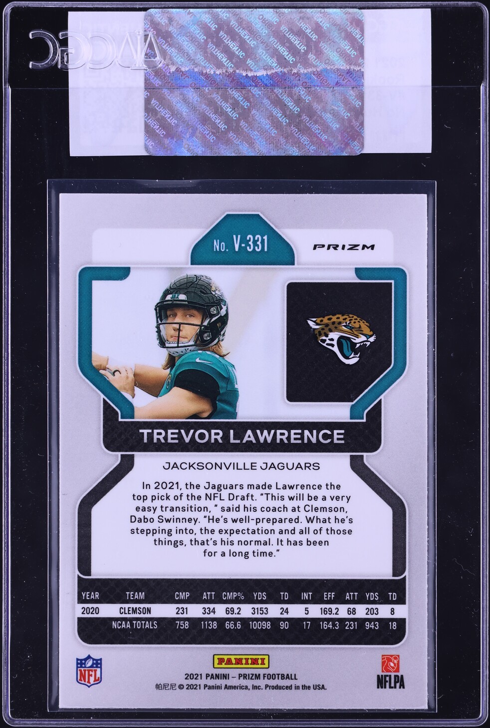 2021 Panini Prizm Variation No Huddle Trevor Lawrence ROOKIE #V-331 CGC AUTH