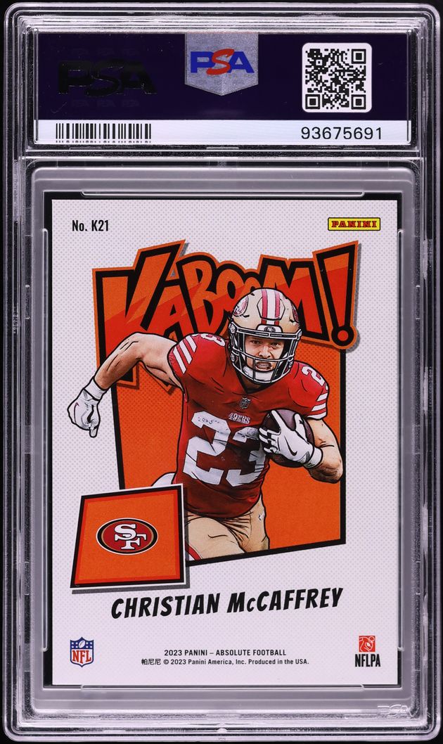 2023 Absolute Kaboom! Vertical Green Christian McCaffrey 1/1 #K21 PSA 9 MINT
