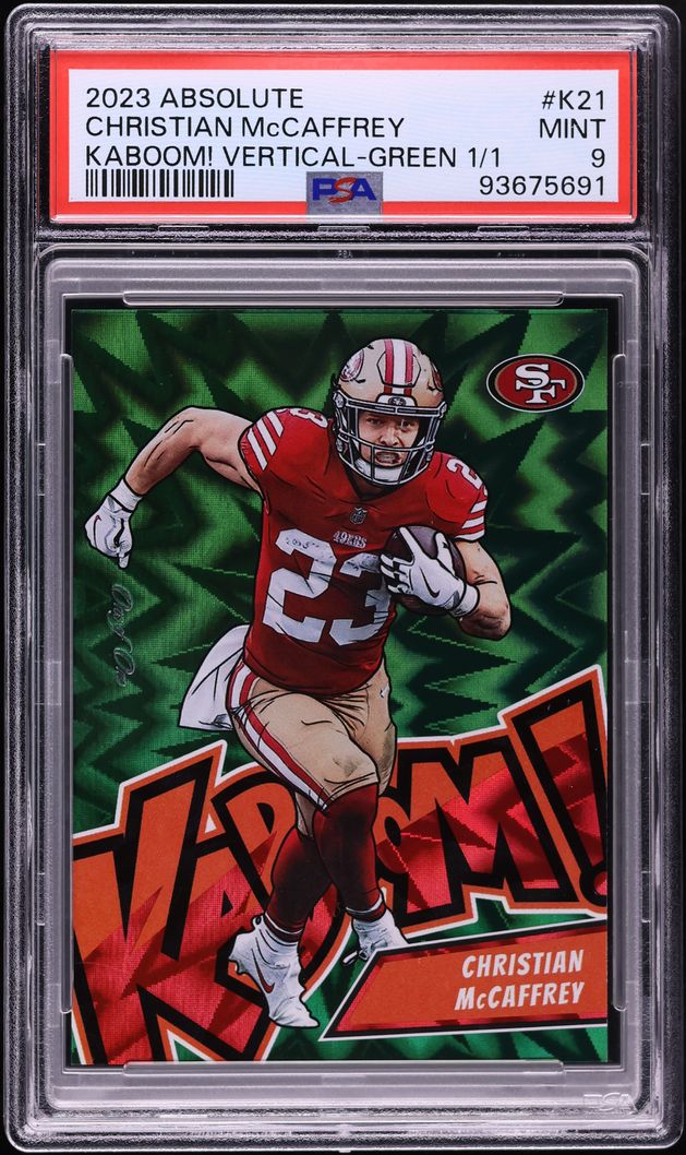 2023 Absolute Kaboom! Vertical Green Christian McCaffrey 1/1 #K21 PSA 9 MINT