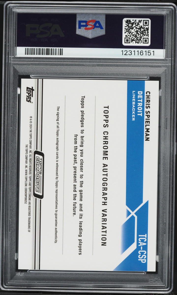2023 Topps Composite Chrome Purple Speckle Refractor Chris Spielman AUTO /199 #TCA-CSP PSA 9