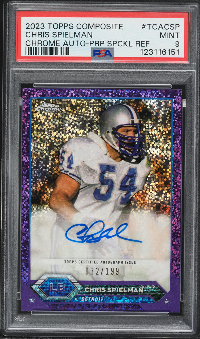 2023 Topps Composite Chrome Purple Speckle Refractor Chris Spielman AUTO /199 #TCA-CSP PSA 9