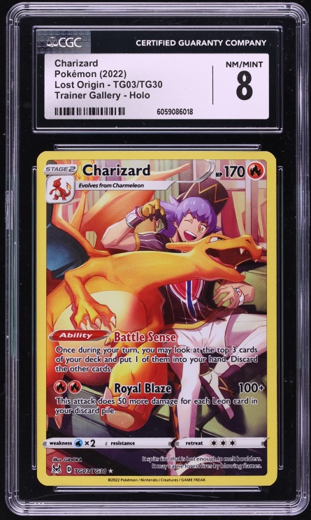 2022 Pokemon Sword & Shield Lost Origin Full Art Charizard #TG03 CGC 8 NM-MT