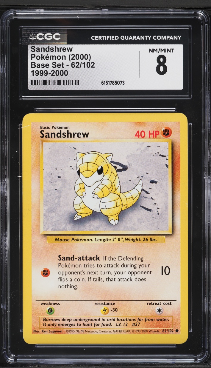 1999-2000 Pokemon Base Set Sandshrew #62 CGC 8 NM-MT