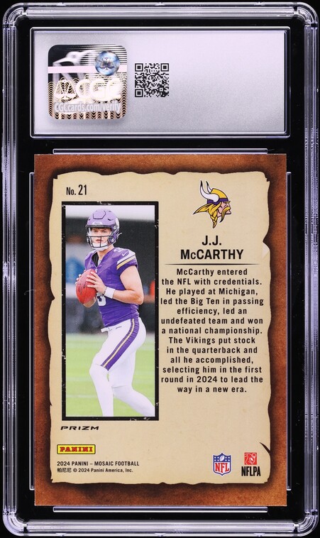 2024 Panini Mosaic Notoriety Green J.J. McCarthy ROOKIE #21 CGC 10 GEM MINT