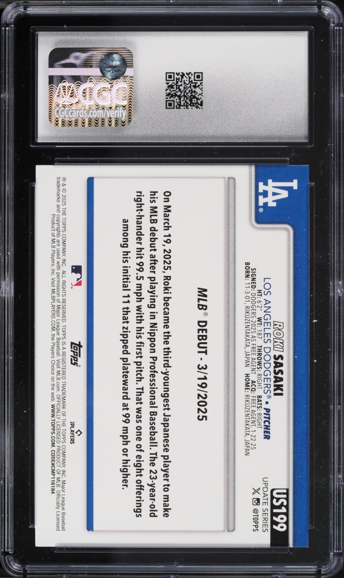 2025 Topps Update Roki Sasaki ROOKIE #US199 CGC 8 NM-MT