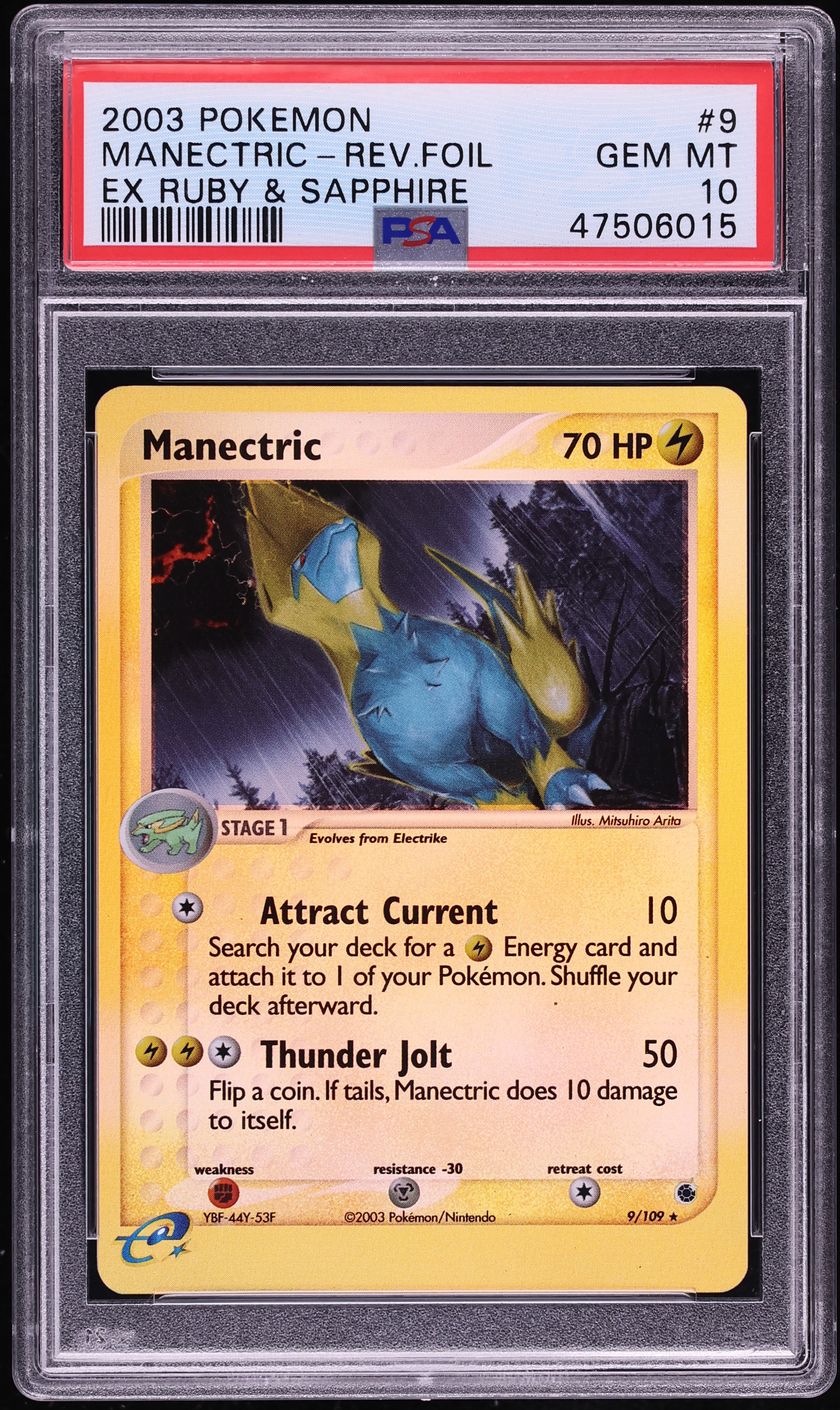 2003 Pokemon EX Ruby & Sapphire Reverse Holo Manectric #9 PSA 10 GEM MINT