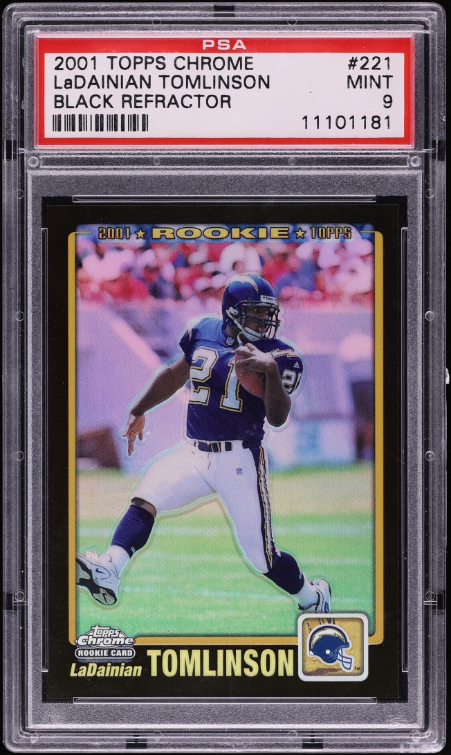 2001 Topps Chrome Black Refractor LaDainian Tomlinson ROOKIE JERSEY # 21/100 #221 PSA 9 MINT