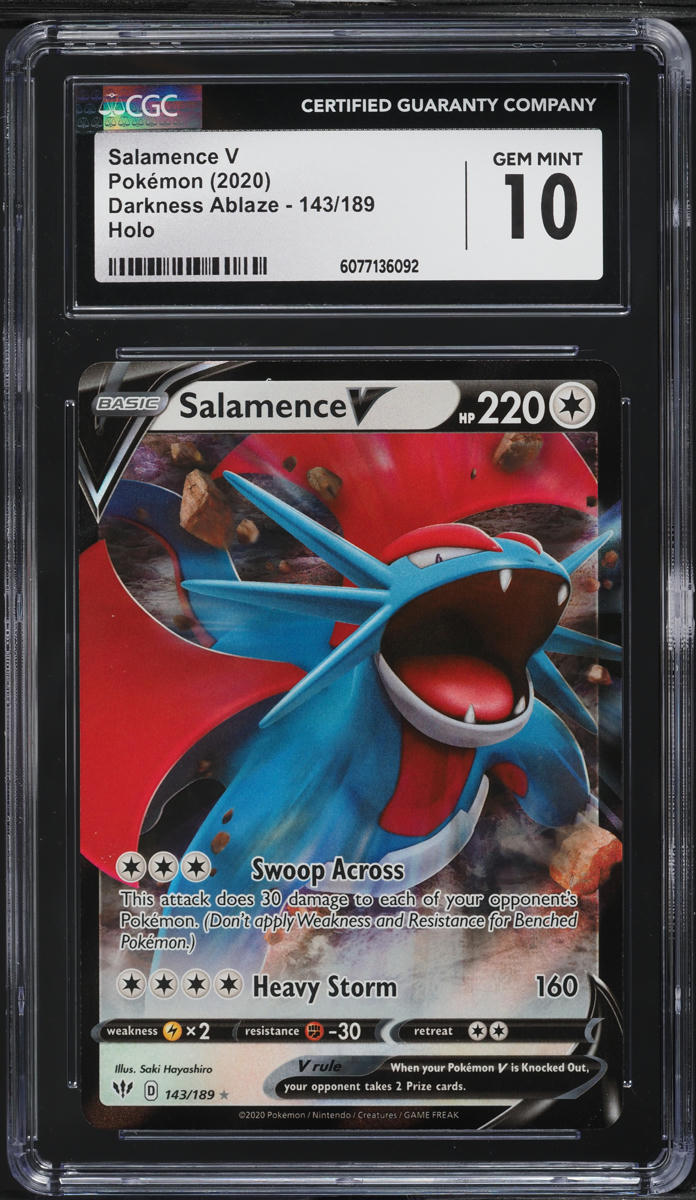 2020 Pokemon Sword & Shield Darkness Ablaze Full Art Salamence V #143 CGC 10 GEM MINT