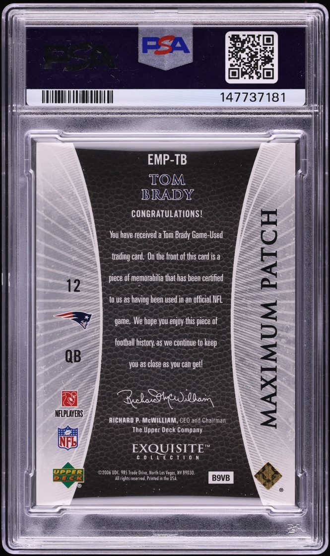 2006 Exquisite Collection Maximum Tom Brady PATCH /30 #EMP-TB PSA 7 NRMT - Photo 2