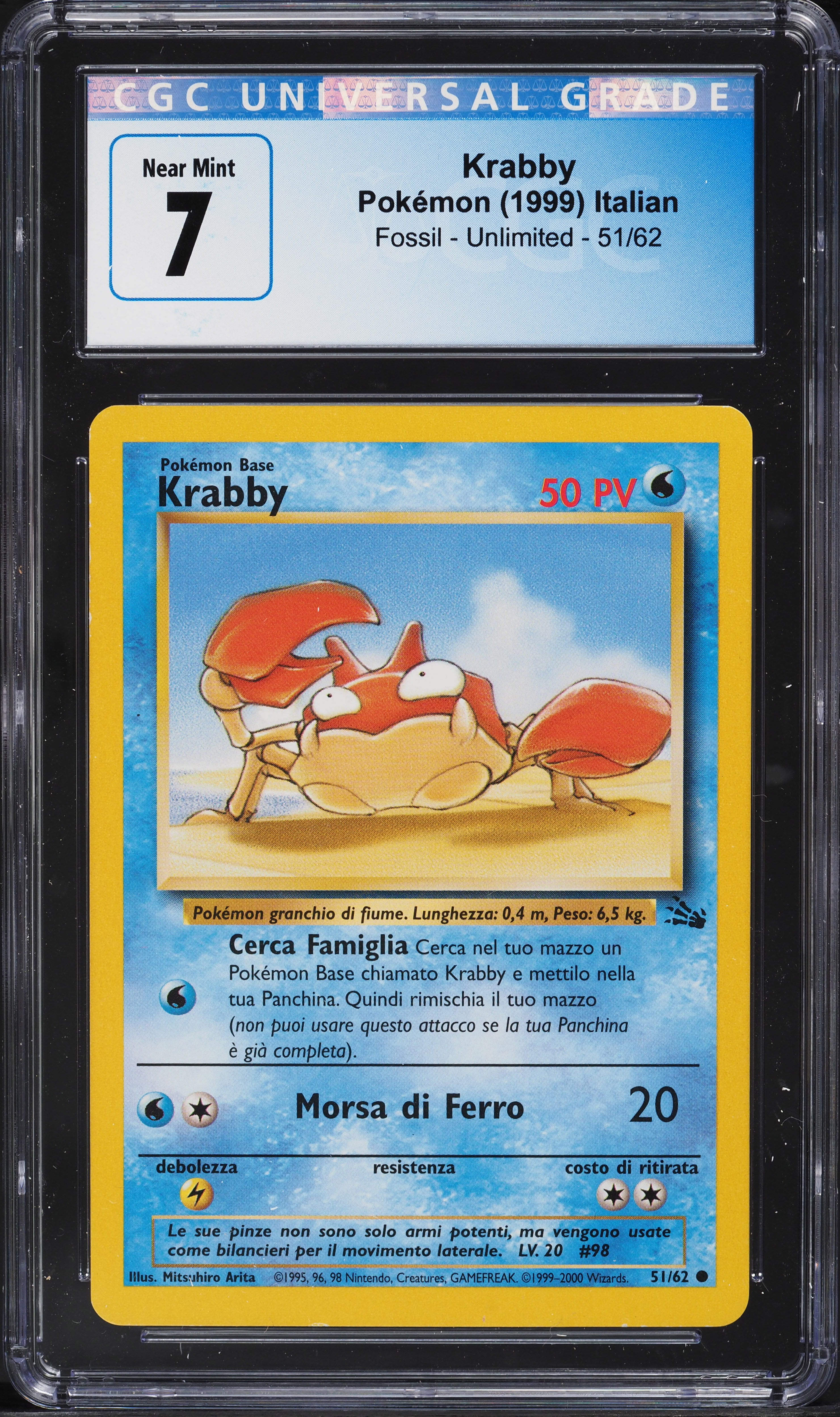 1999 Pokemon Italian Fossil Krabby #51 CGC 7 NRMT