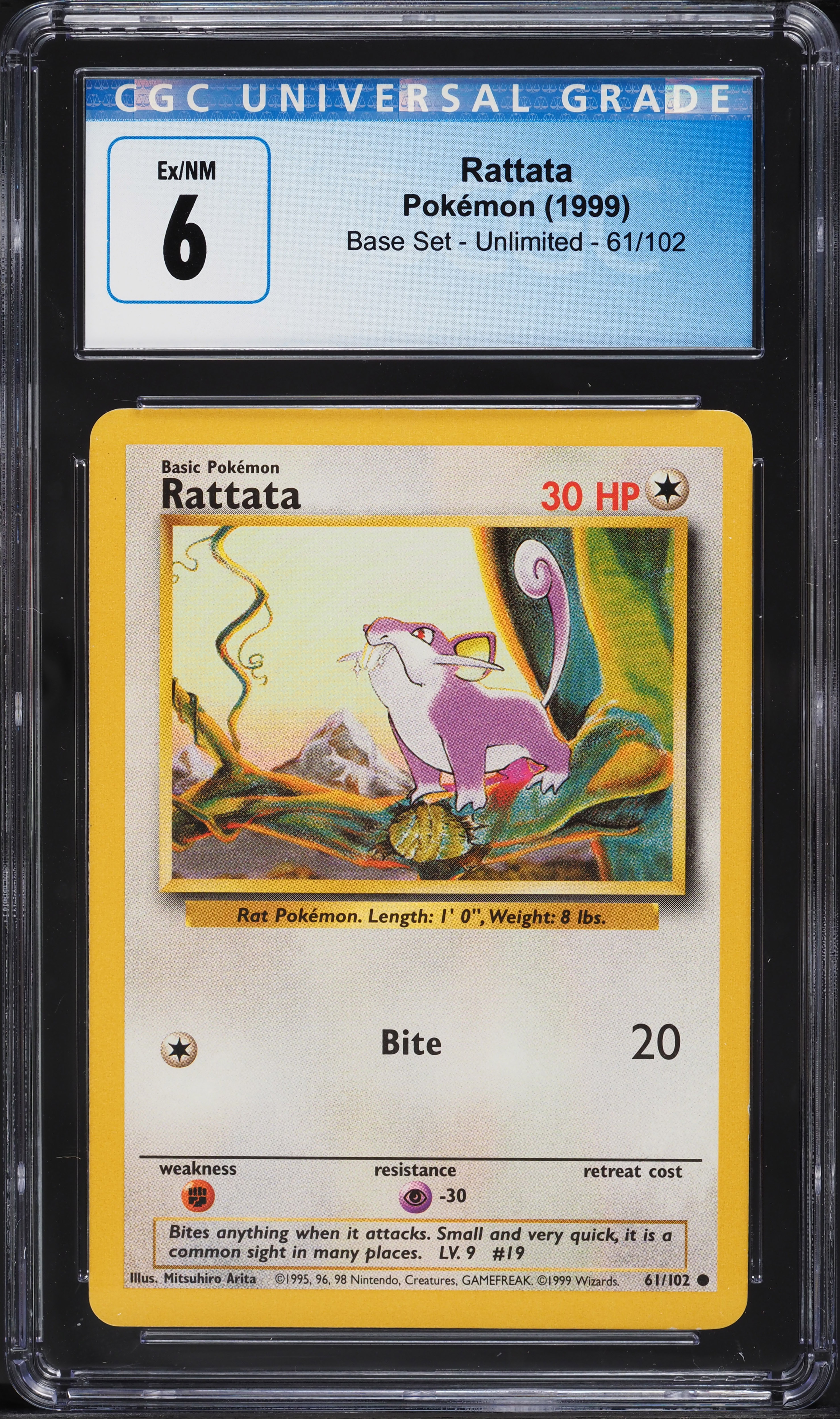 1999 Pokemon Base Set Rattata #61 CGC 6 EXMT