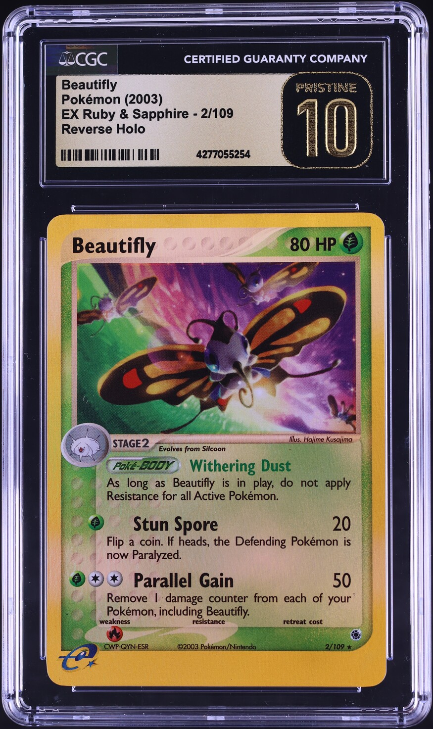 2003 Pokemon EX Ruby & Sapphire Reverse Holo Beautifly #2 CGC 10 PRISTINE