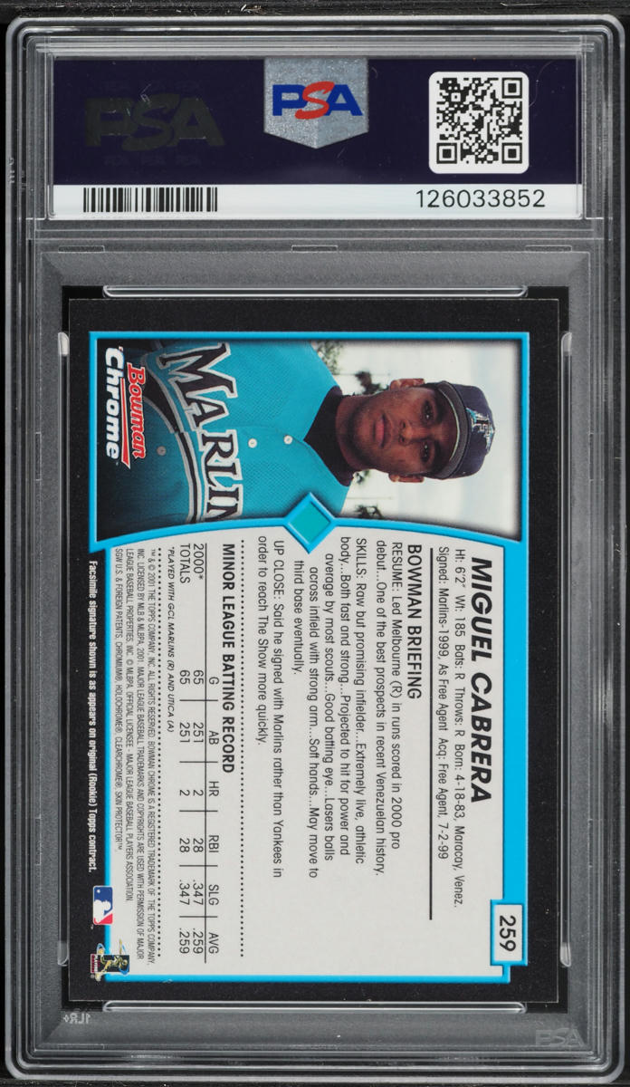2001 Bowman Chrome Miguel Cabrera ROOKIE #259 PSA 9 MINT