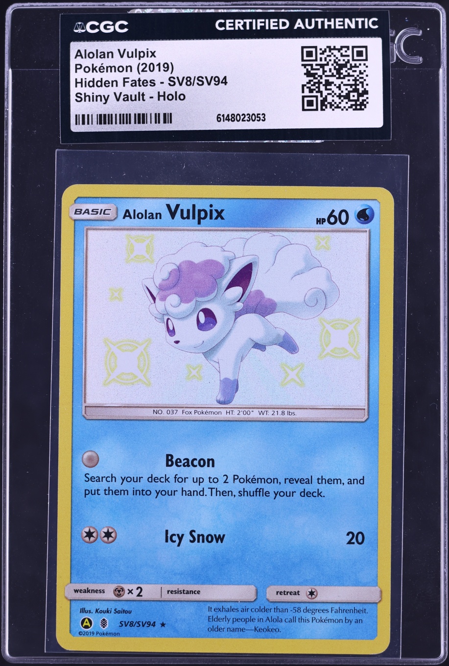 2019 Pokemon Sun & Moon Hidden Fates Shiny Alolan Vulpix #SV8 CGC AUTH