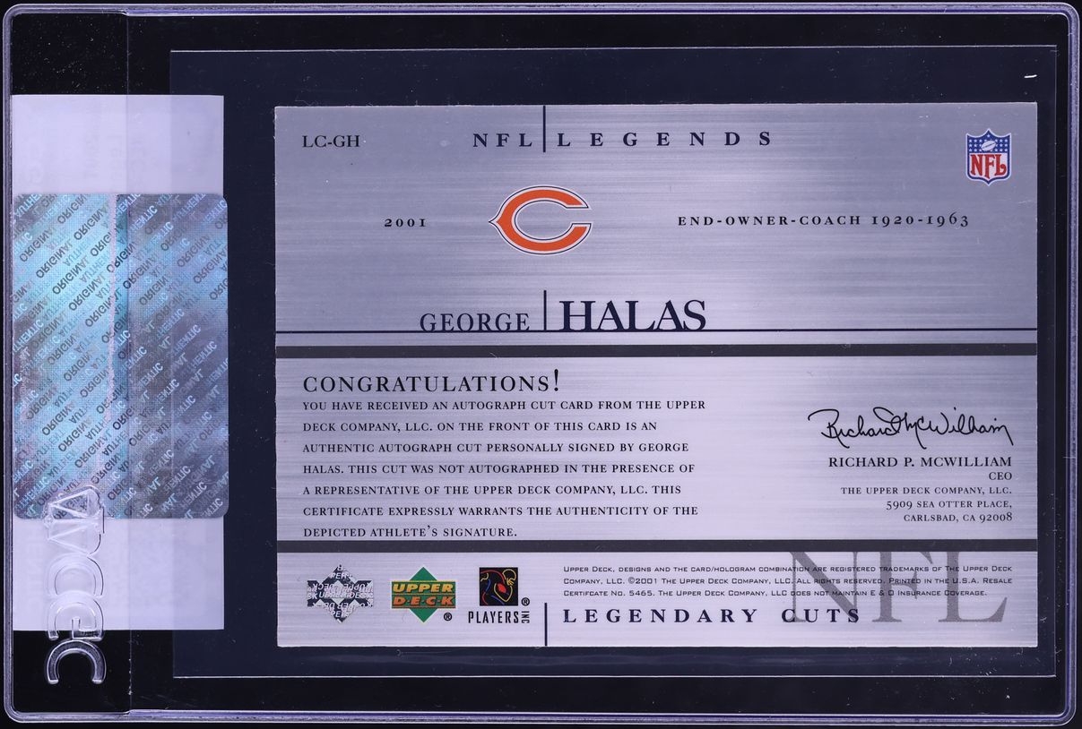 2001 Upper Deck Legends Legendary Cuts George Halas AUTO #LC-GH CGC AUTH