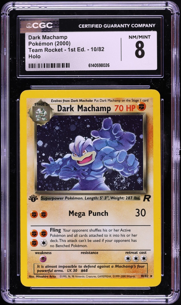 2000 Pokemon Team Rocket 1st Edition Holo Dark Machamp #10 CGC 8 NM-MT