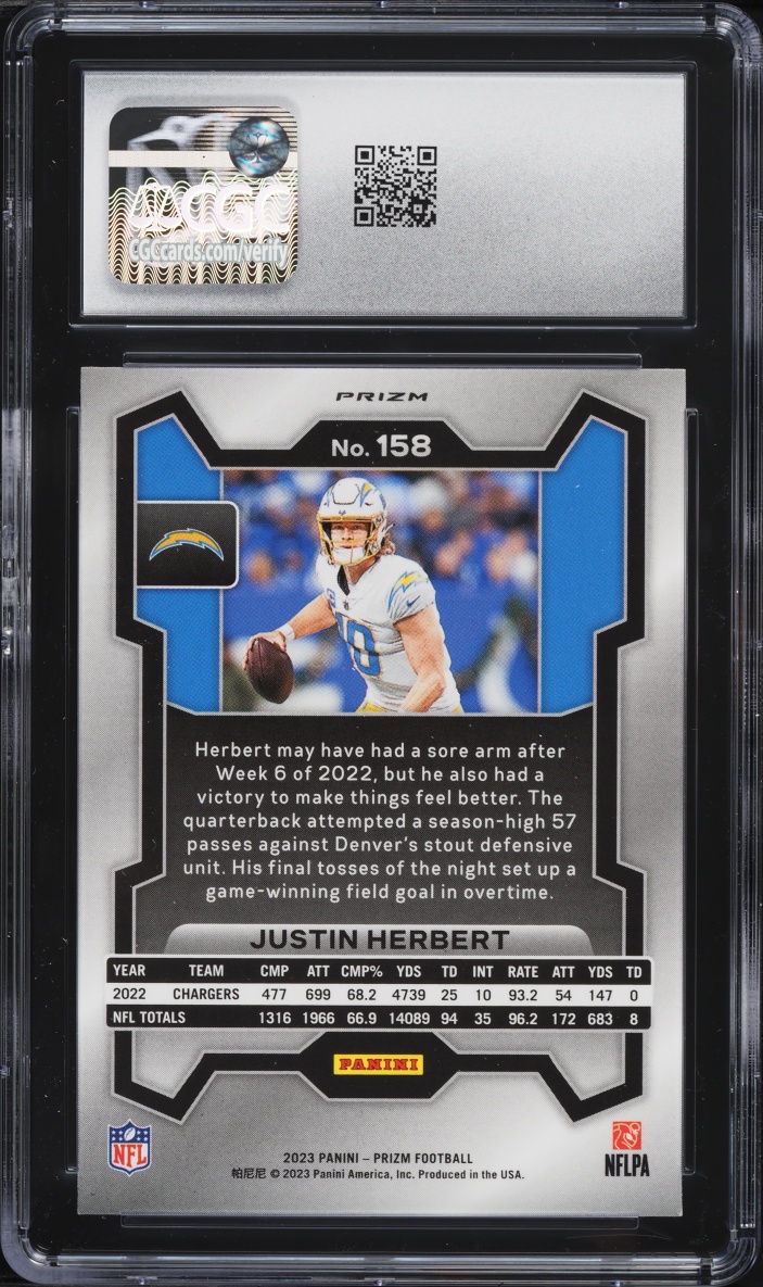2023 Panini Prizm Red White & Blue Justin Herbert #158 CGC 9 MINT