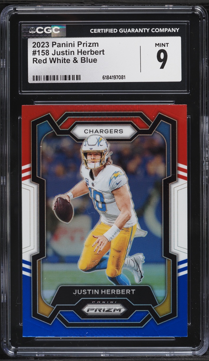 2023 Panini Prizm Red White & Blue Justin Herbert #158 CGC 9 MINT