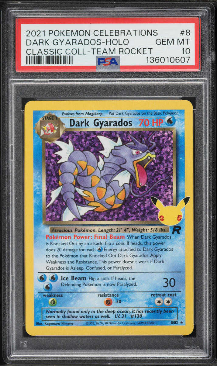 2021 Pokemon Sword & Shield Celebrations Classic Team Rocket Holo Dark Gyarados #8 PSA 10 GEM