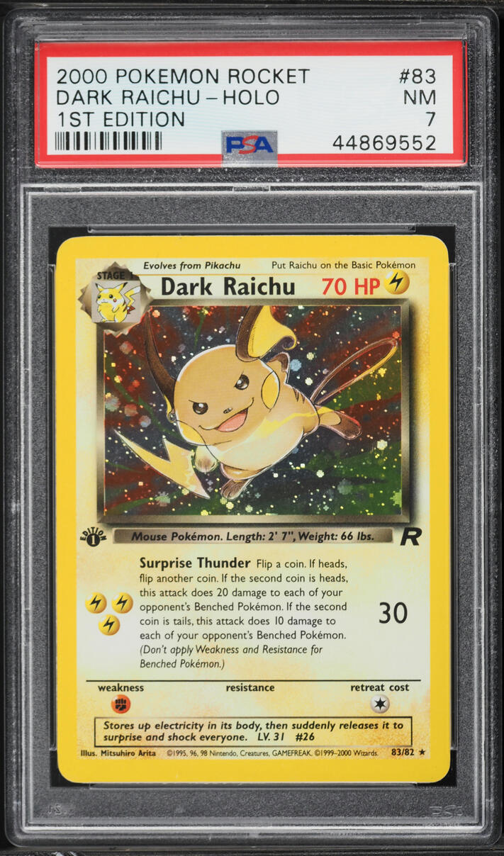 2000 Pokemon Rocket 1st Edition Holo Dark Raichu #83 PSA 7 NRMT