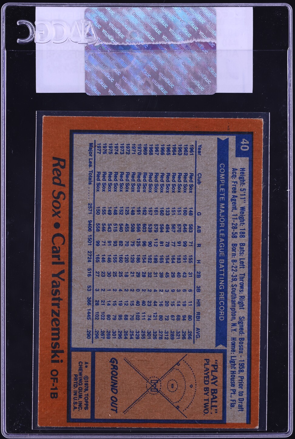 1978 Topps Carl Yastrzemski ALL-STAR #40 CGC AUTH