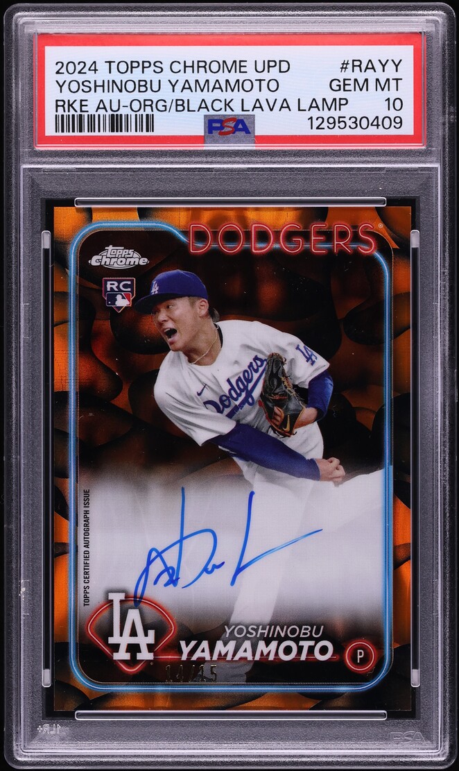 2024 Topps Chrome Update Black Lava Lamp Yoshinobu Yamamoto ROOKIE AUTO /15 PSA 10 GEM MINT