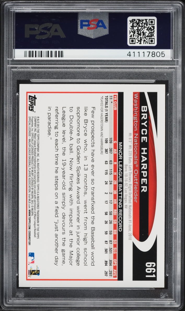 2012 Topps Screaming Bryce Harper ROOKIE #661 PSA 10 GEM MINT