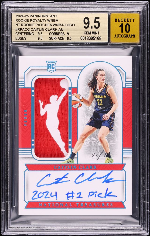 2024 National Treasures Caitlin Clark ROOKIE LOGOWOMAN PATCH AUTO 1/1 BGS 9.5