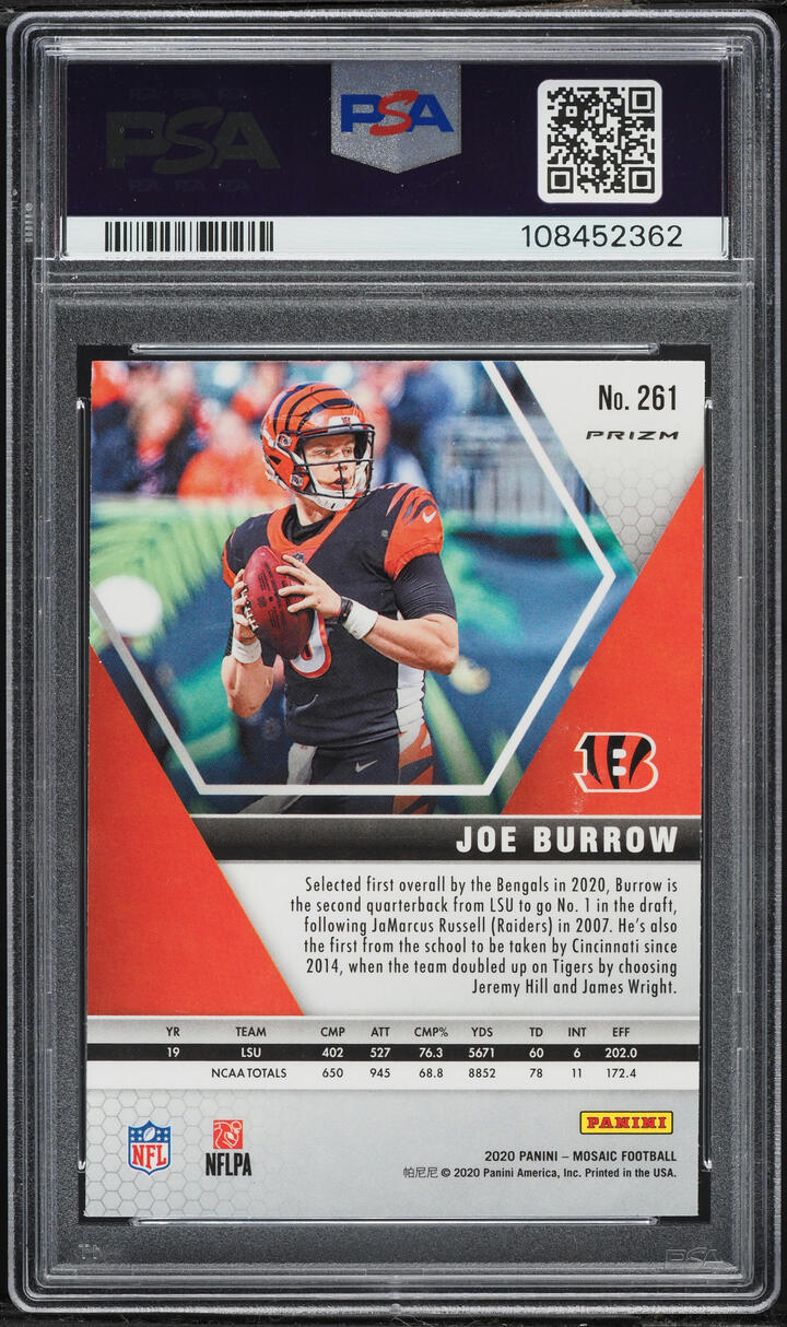 2020 Panini Mosaic Green Prizm Joe Burrow ROOKIE #261 PSA 9 MINT