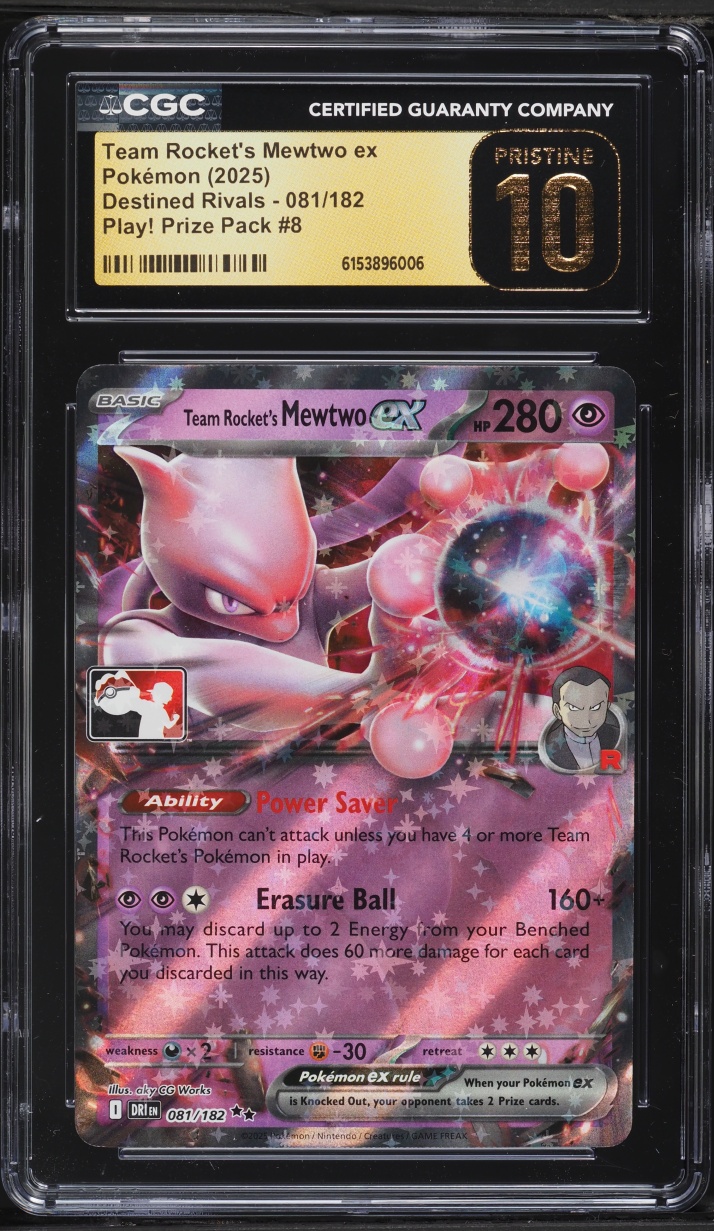 2025 Pokemon SV Destined Rivals Play Prize Pack #8 Holo Team Rocket's Mewtwo ex CGC 10 PRISTINE