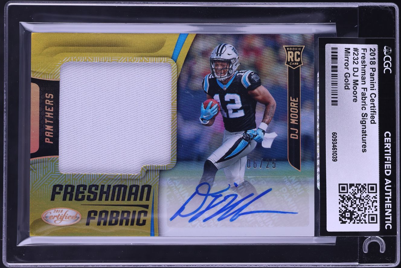 2018 Panini Certified Freshman Fabric Mirror Gold DJ Moore ROOKIE PATCH AUTO /25 #232 CGC AUTH