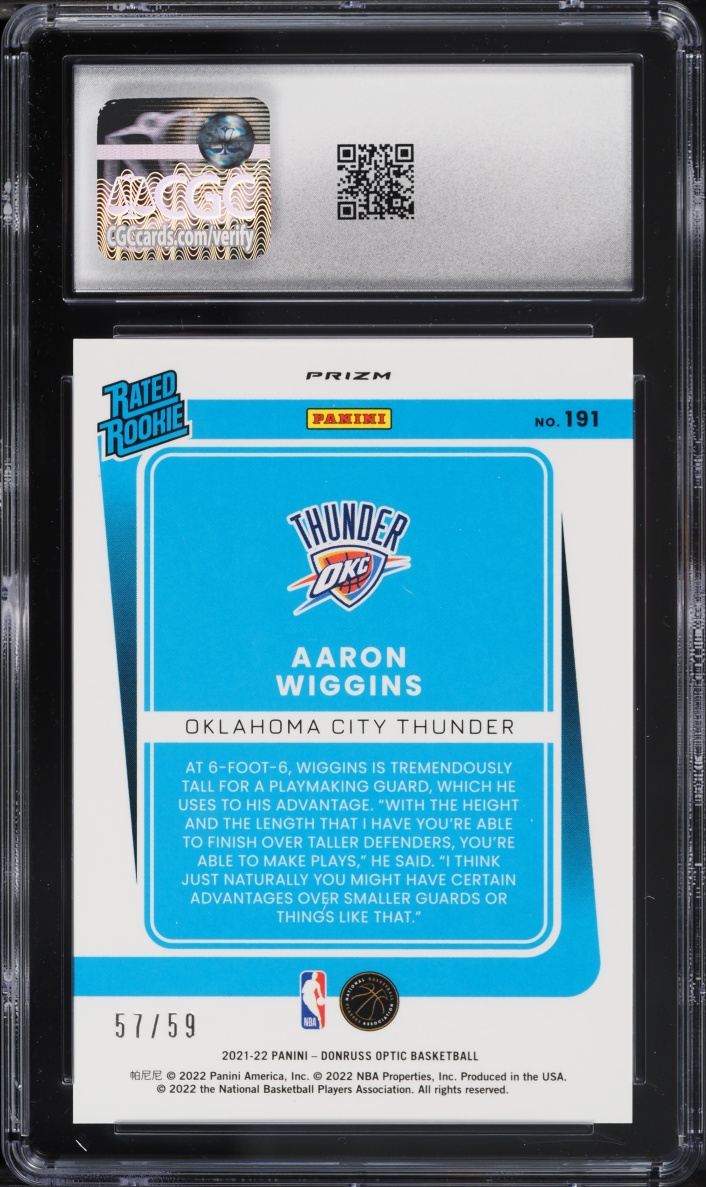 2021 Donruss Optic Blue Aaron Wiggins ROOKIE /59 #191 CGC 9 MINT