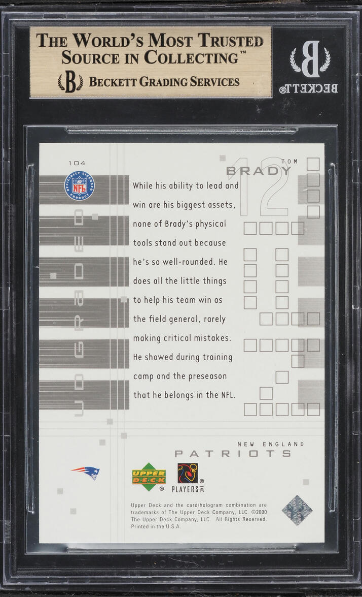 2000 Upper Deck Graded Tom Brady ROOKIE /1325 #104 BGS 9.5 GEM MINT