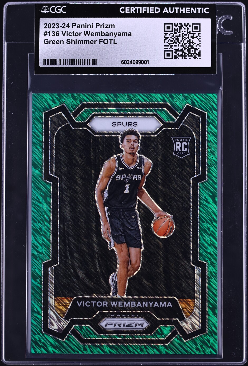 2023 Panini Prizm Green Shimmer FOTL Victor Wembanyama ROOKIE 5/5 #136 CGC AUTH
