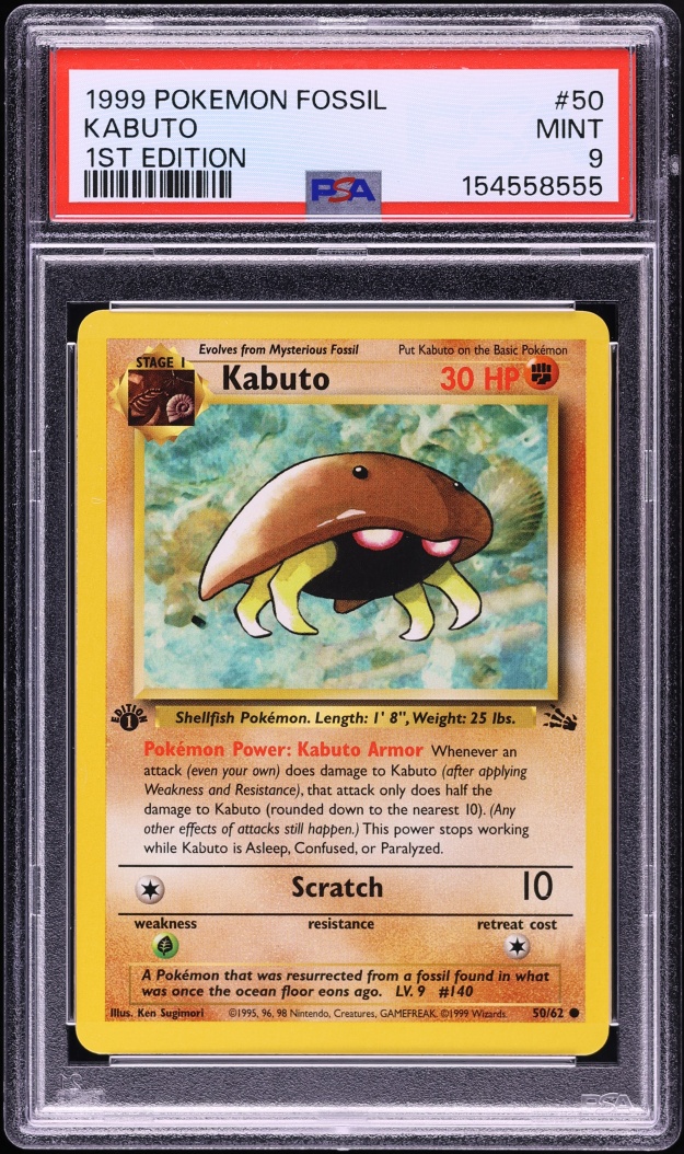 1999 Pokemon Fossil 1st Edition Kabuto #50 PSA 9 MINT