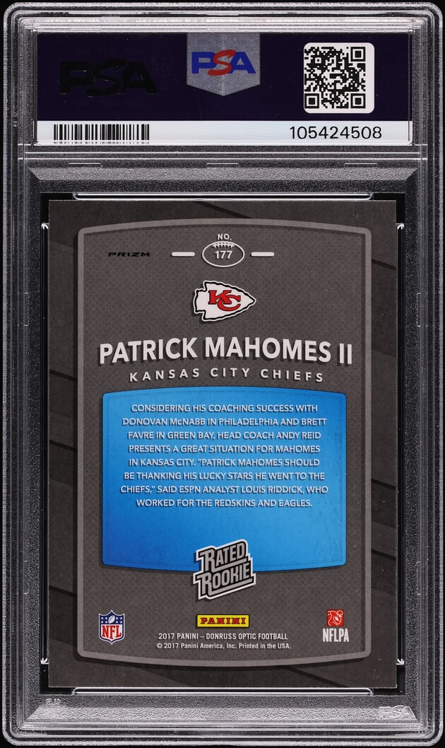2017 Donruss Optic Red Yellow Patrick Mahomes II ROOKIE #177 PSA 9 MINT