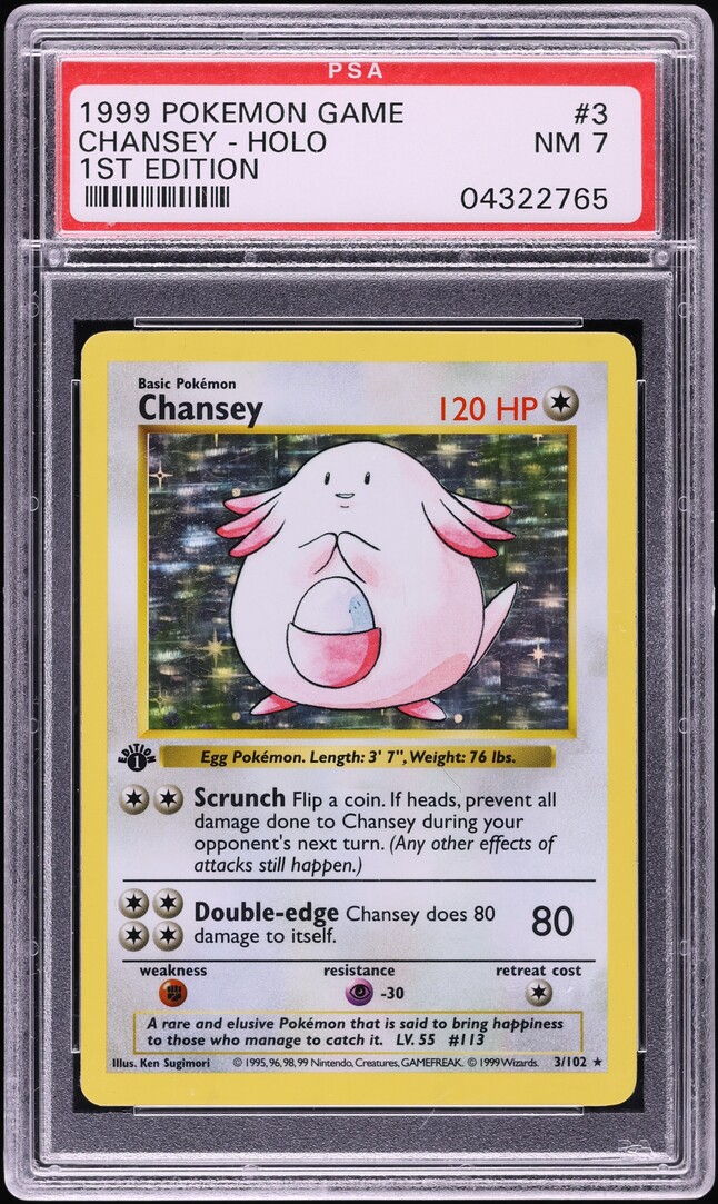 1999 Pokemon Base Set Shadowless 1st Edition Holo Chansey #3 PSA 7 NRMT
