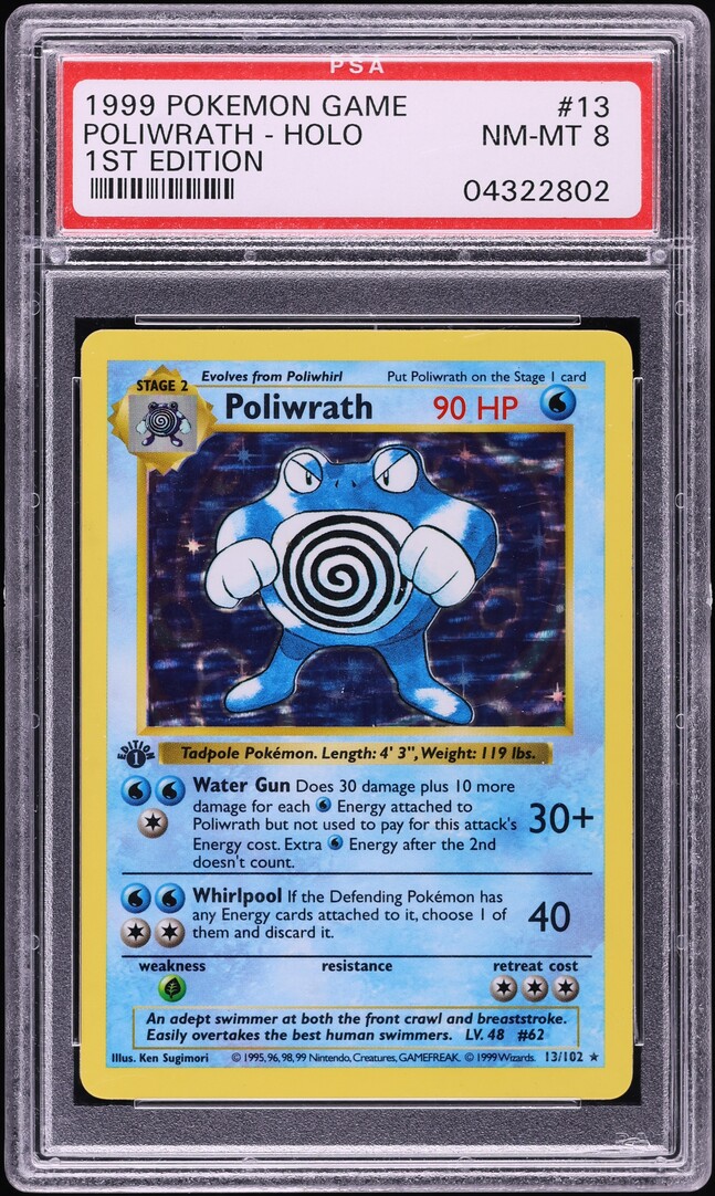 1999 Pokemon Base Set Shadowless 1st Edition Holo Poliwrath #13 PSA 8 NM-MT