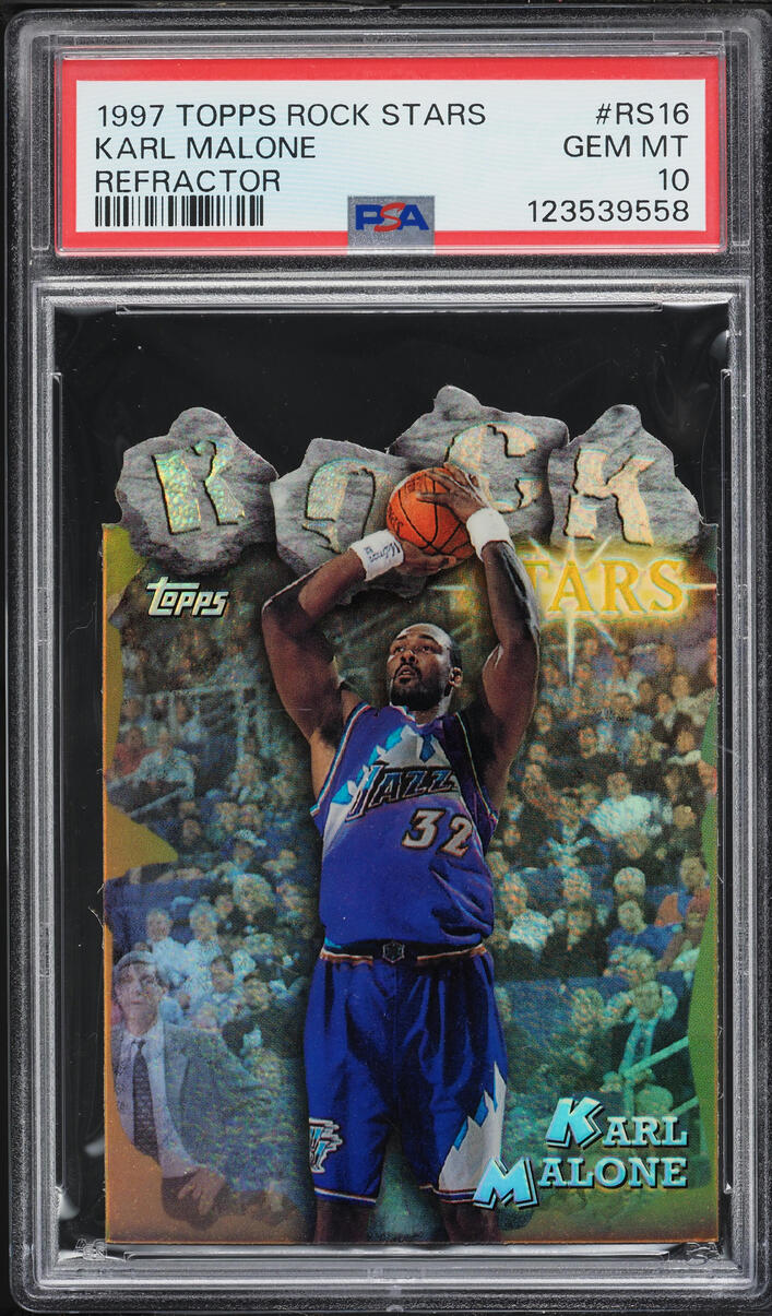 1997 Topps Rock Stars Refractor Die-Cut Karl Malone #RS16 PSA 10 GEM MINT