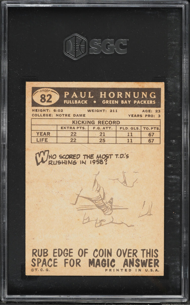 1959 Topps Football Paul Hornung #82 SGC 5 EX