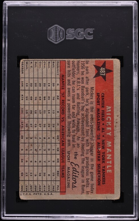 1958 Topps Mickey Mantle ALL-STAR #487 SGC 1.5 FR