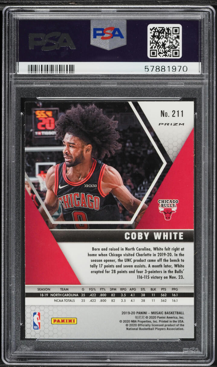 2019 Panini Mosaic Reactive Orange Coby White ROOKIE #211 PSA 9 MINT