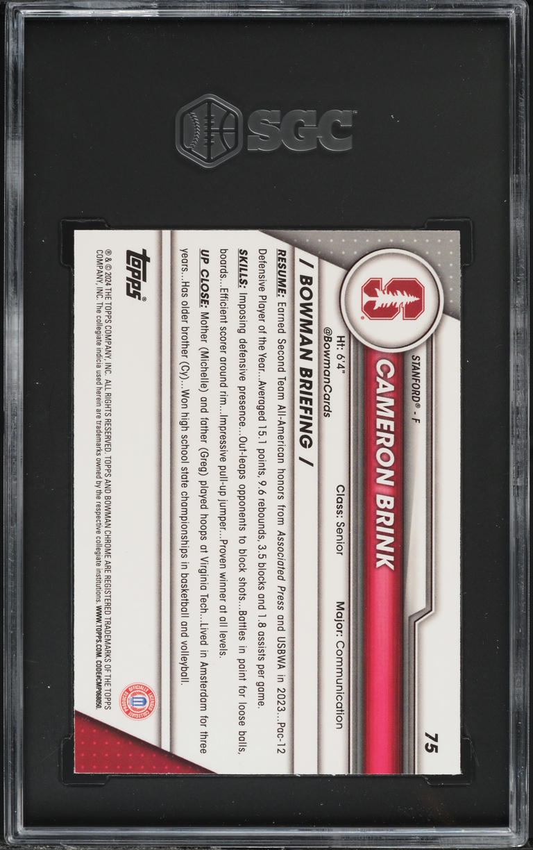 2023 Bowman Chrome U Pink Refractor Cameron Brink ROOKIE #75 SGC 9.5 MINT+