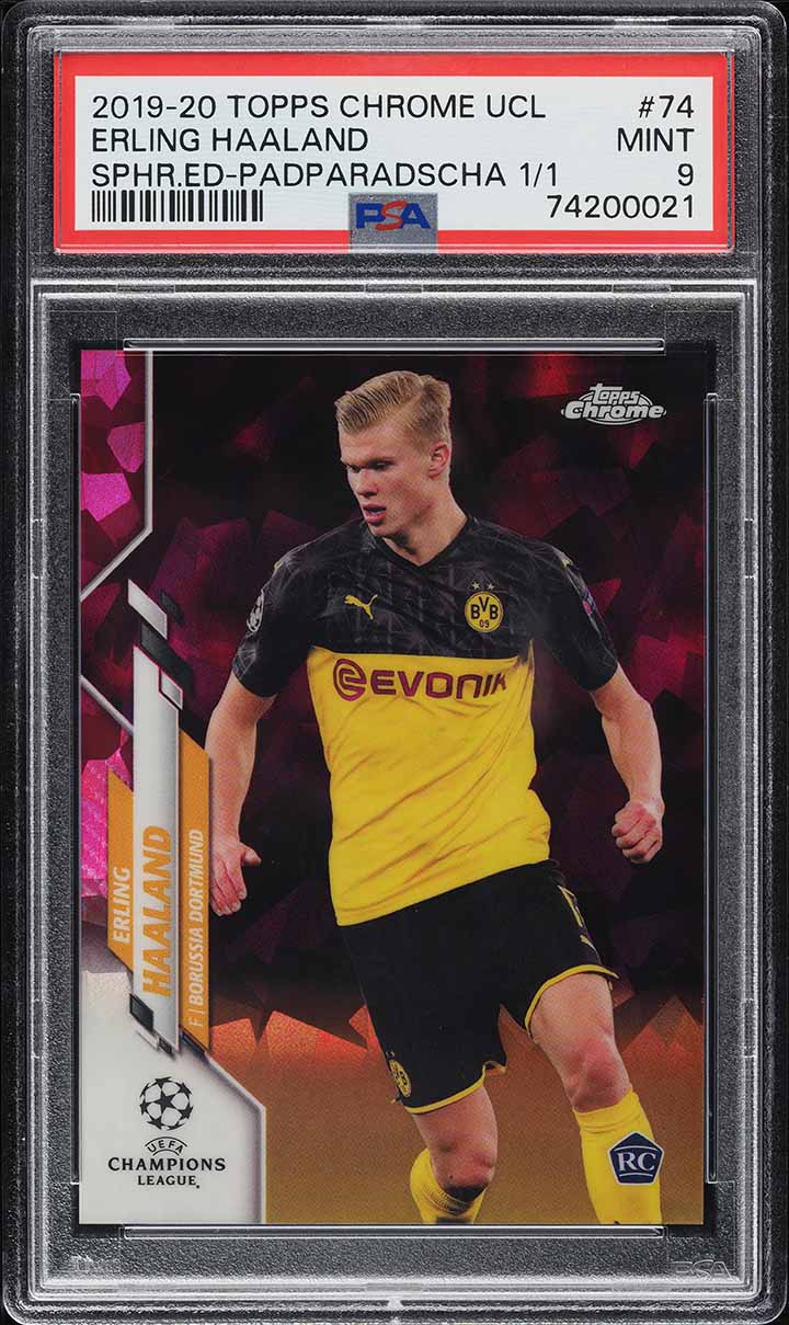 2019 Topps Chrome UEFA Sapphire Padparadscha Erling Haaland ROOKIE 1/1 #74 PSA 9