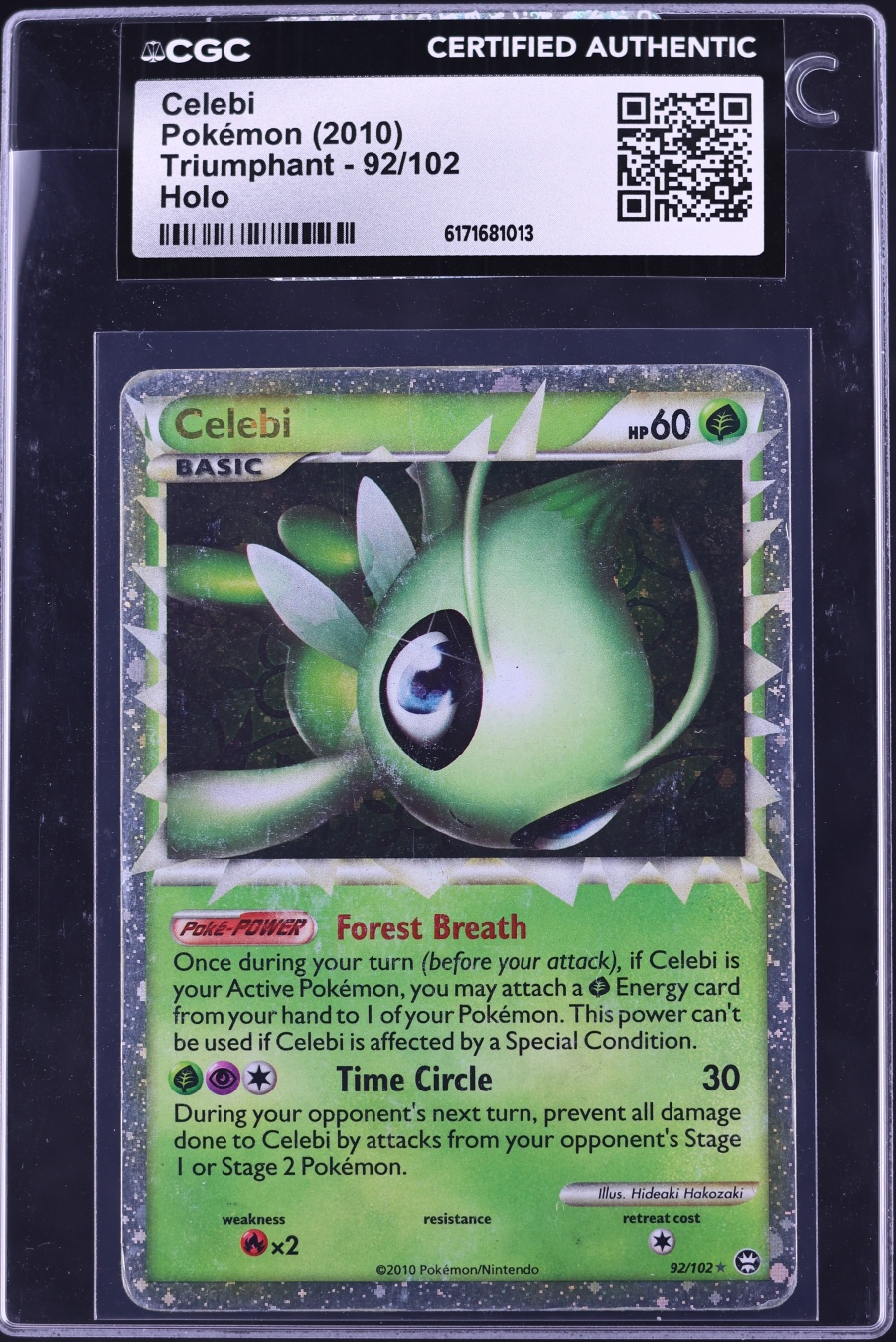 2010 Pokemon HeartGold & SoulSilver Triumphant Holo Celebi #92 CGC AUTH
